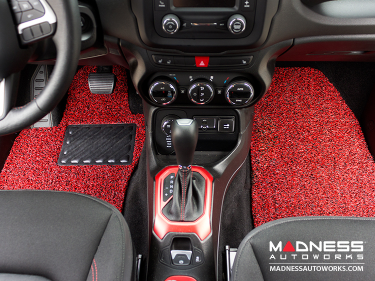 Jeep Renegade All Weather Floor Mats - Front + Rear - Rubber Woven Carpet - Red + Black 